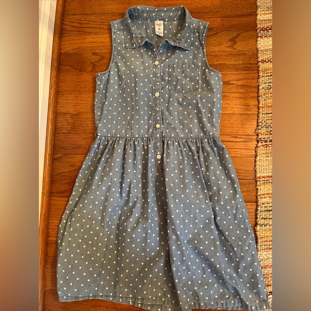 Carter’s Polka Dot Chambray Sleeveless Shirt Dress Size 12
